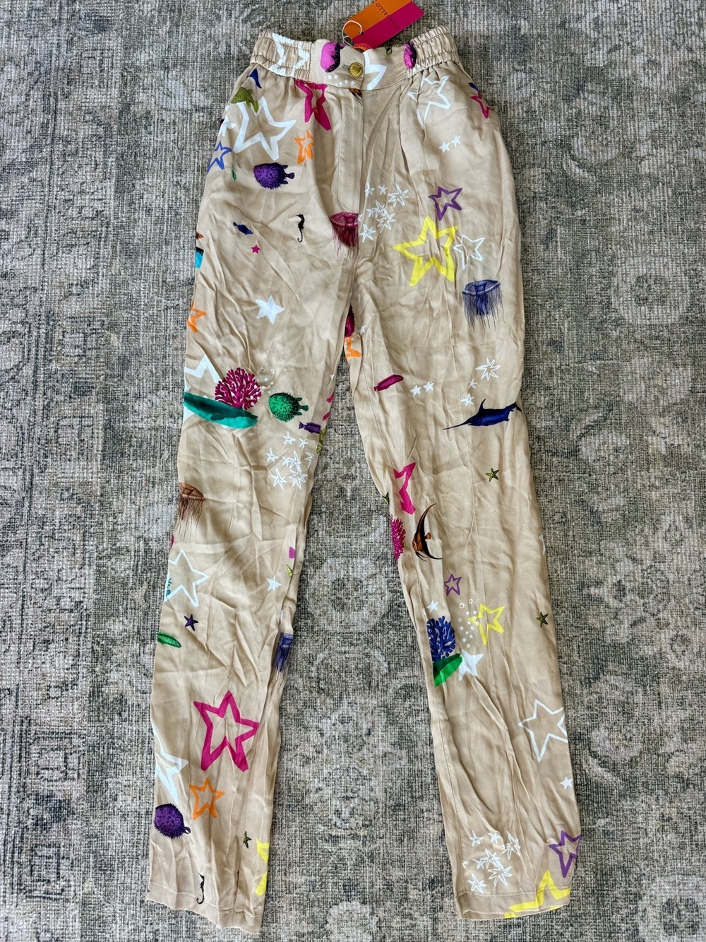 NWT Vilagallo Dakota Straight Leg High Waist Printed Pants Beach Summer US XS